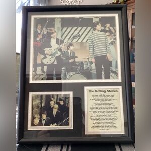 Framed Rolling Stones memorabilia photo collage